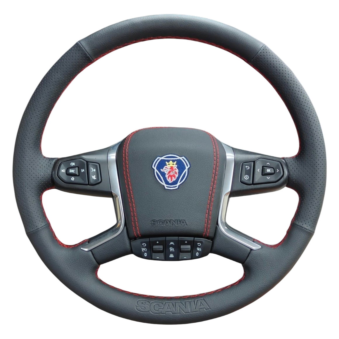 Tapizado específico Scania NG redondo en negro y rojo